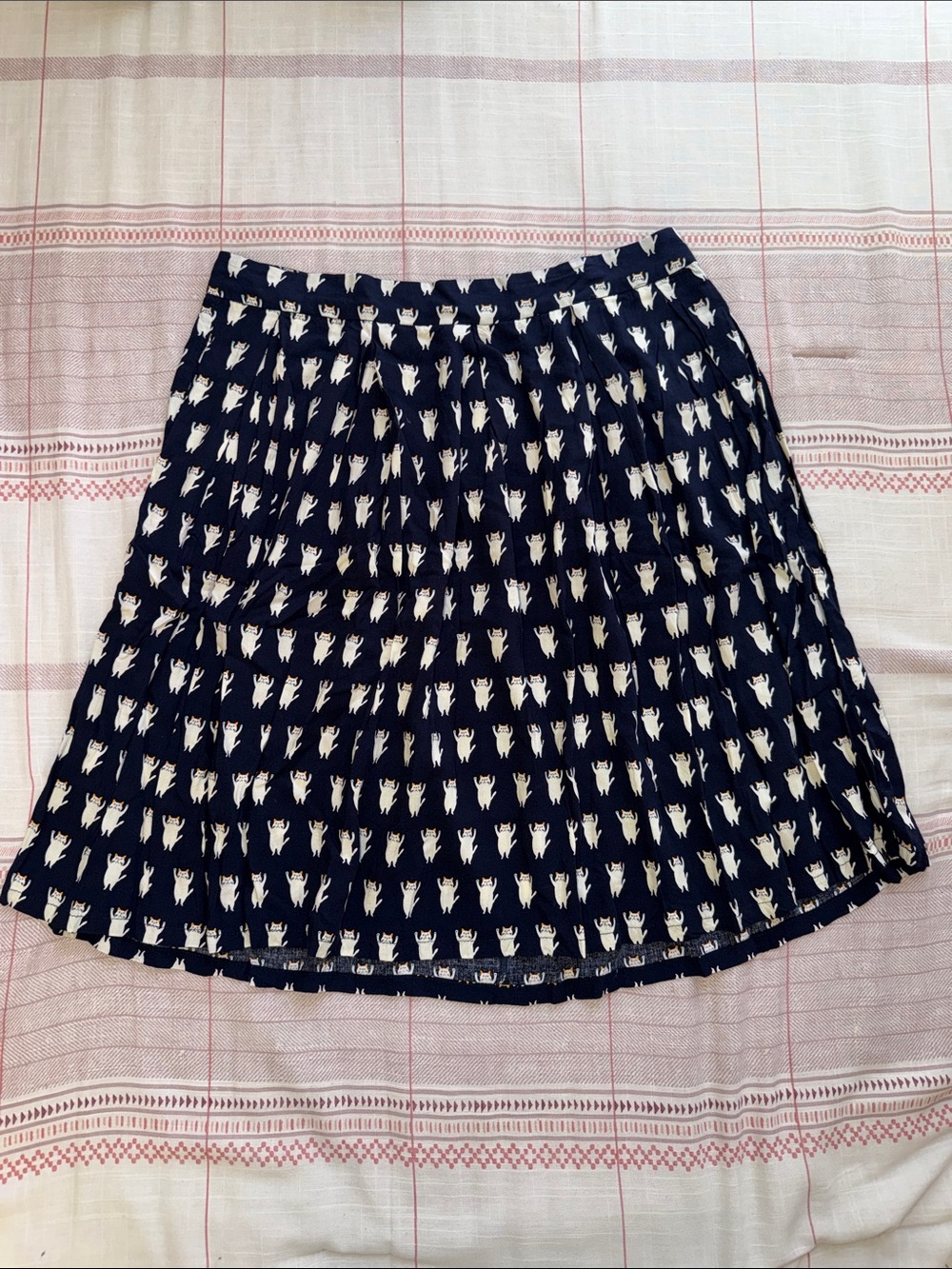 Cat print Brooklyn Industries Navy and Cream A-Line Skirt